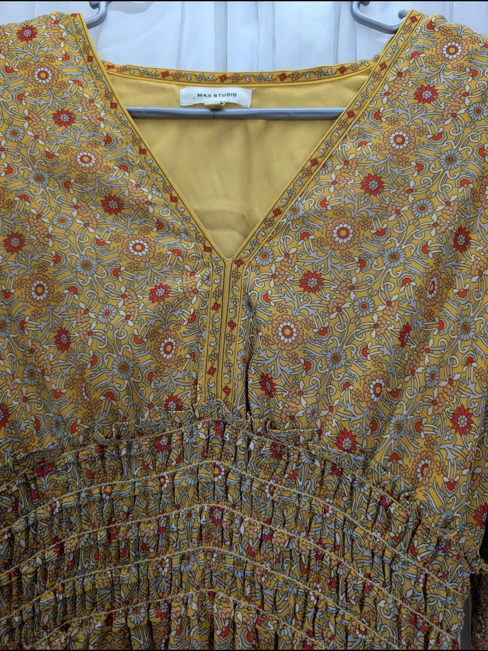 Max Studio Floral Smocked Waist Mini Dress Size Small Boho Cottagecore - Picture 7 of 12